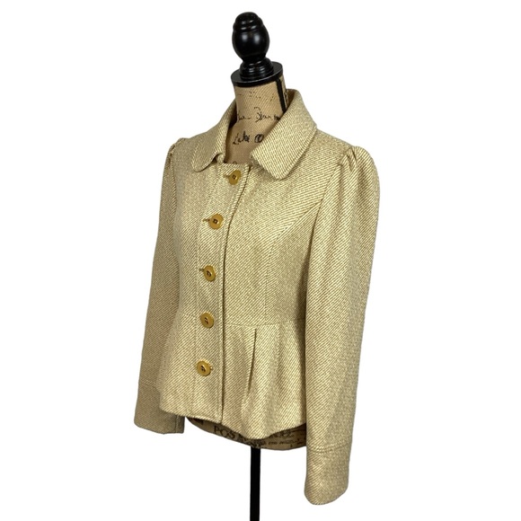 Tabitha Wool Blend Herringbone Blazer Gold Womens 8 - Picture 4 of 13